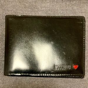 MOSCHINO Black Bi-Fold Wallet in Box Leather